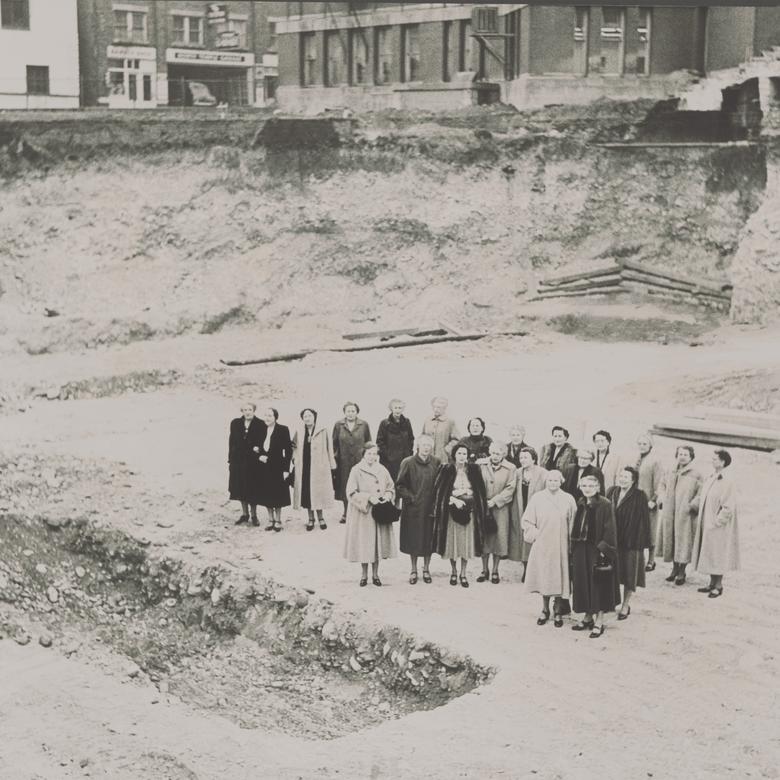 Relief Society General Board inspects the excavation for their building
