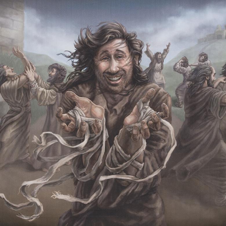 A digital print on canvas by Brandon Cunningham depicting the ten lepers.