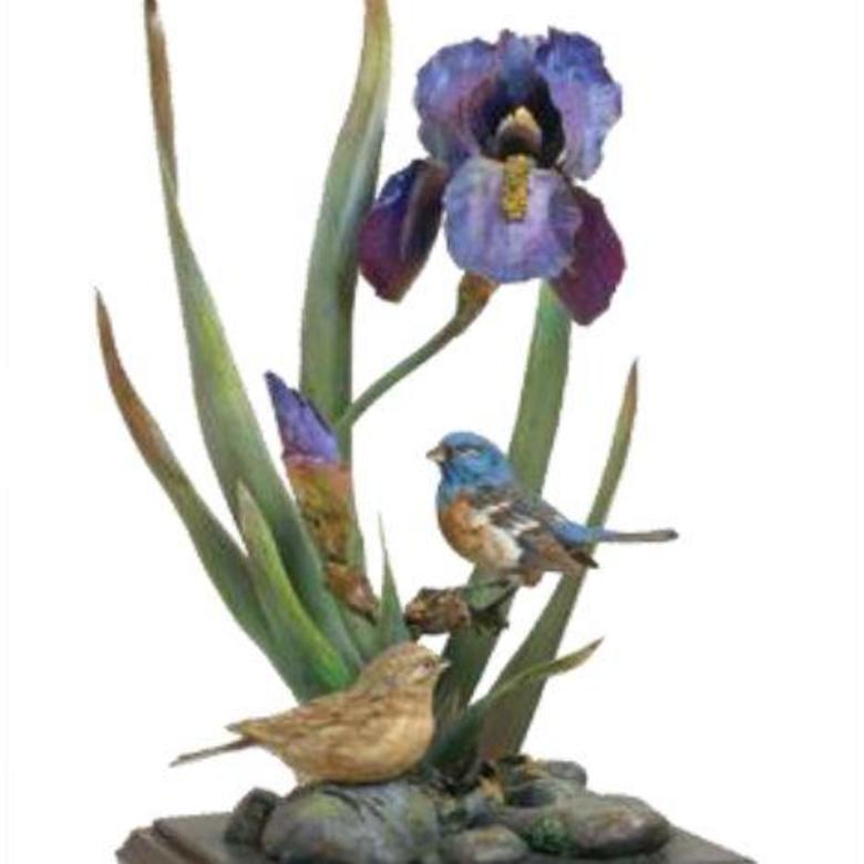 Lazuli Bunting, Irises