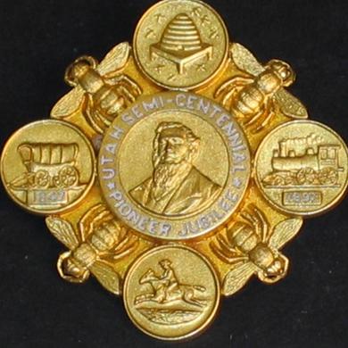 Utah Semi-Centennial Pioneer Jubilee pin presented to Green Flake in 1897.