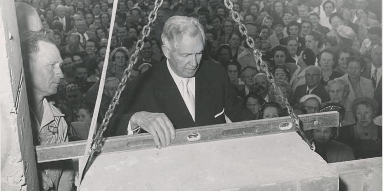 David O. McKay at the Cornerstone Ceremony for the Relief Society Building, October 1, 1953
