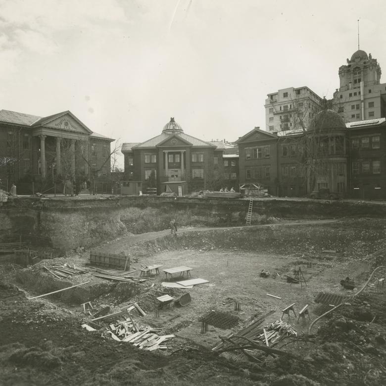 Photograph of the excavation for the Relief Society Building