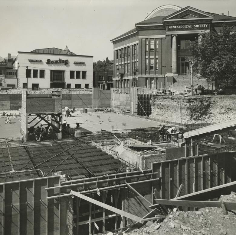 Construction site of the Relief Society Building and environs