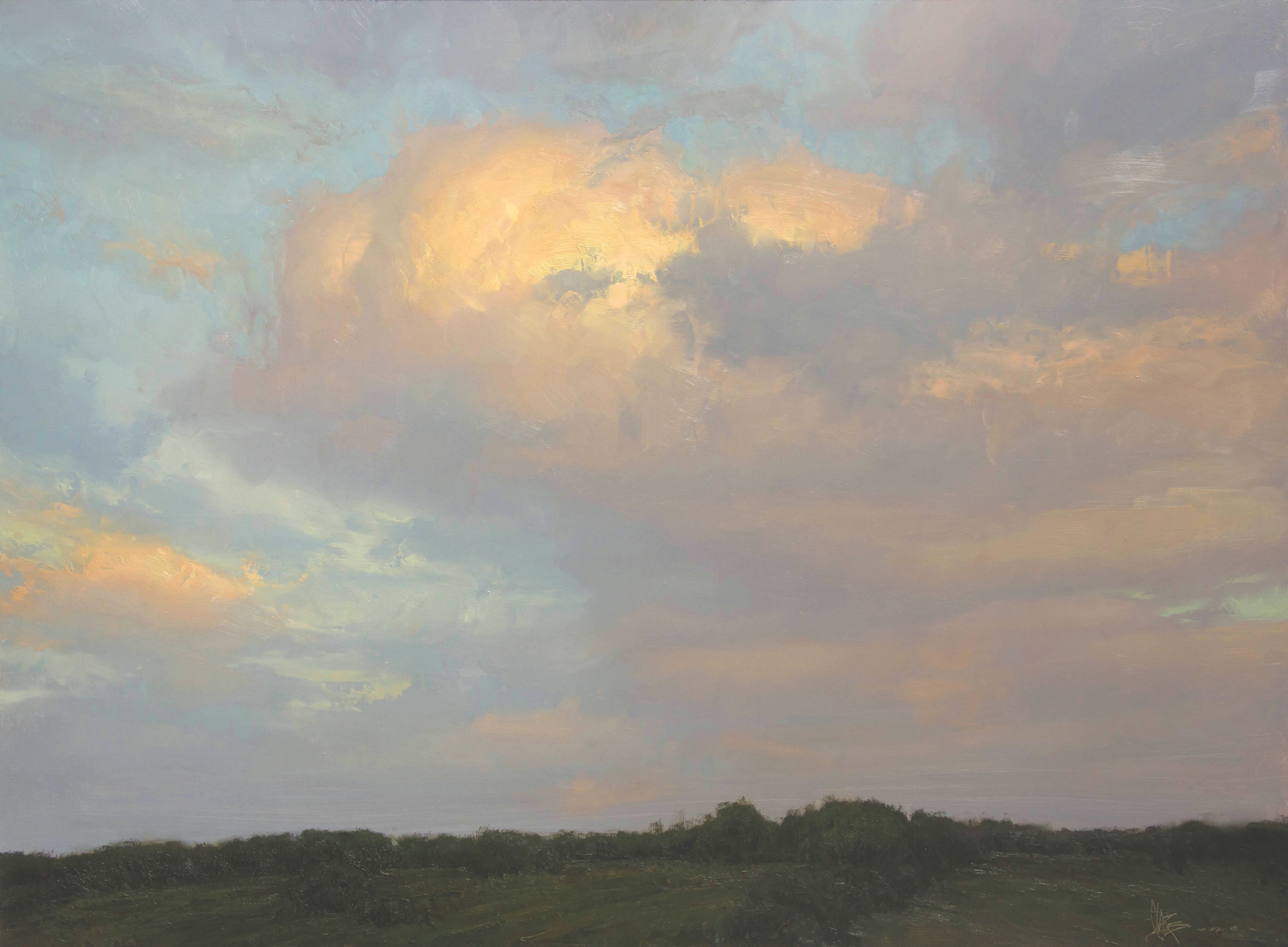 Large clouds over a prairie of sage and foliage in the Council Bluffs, Iowa area.