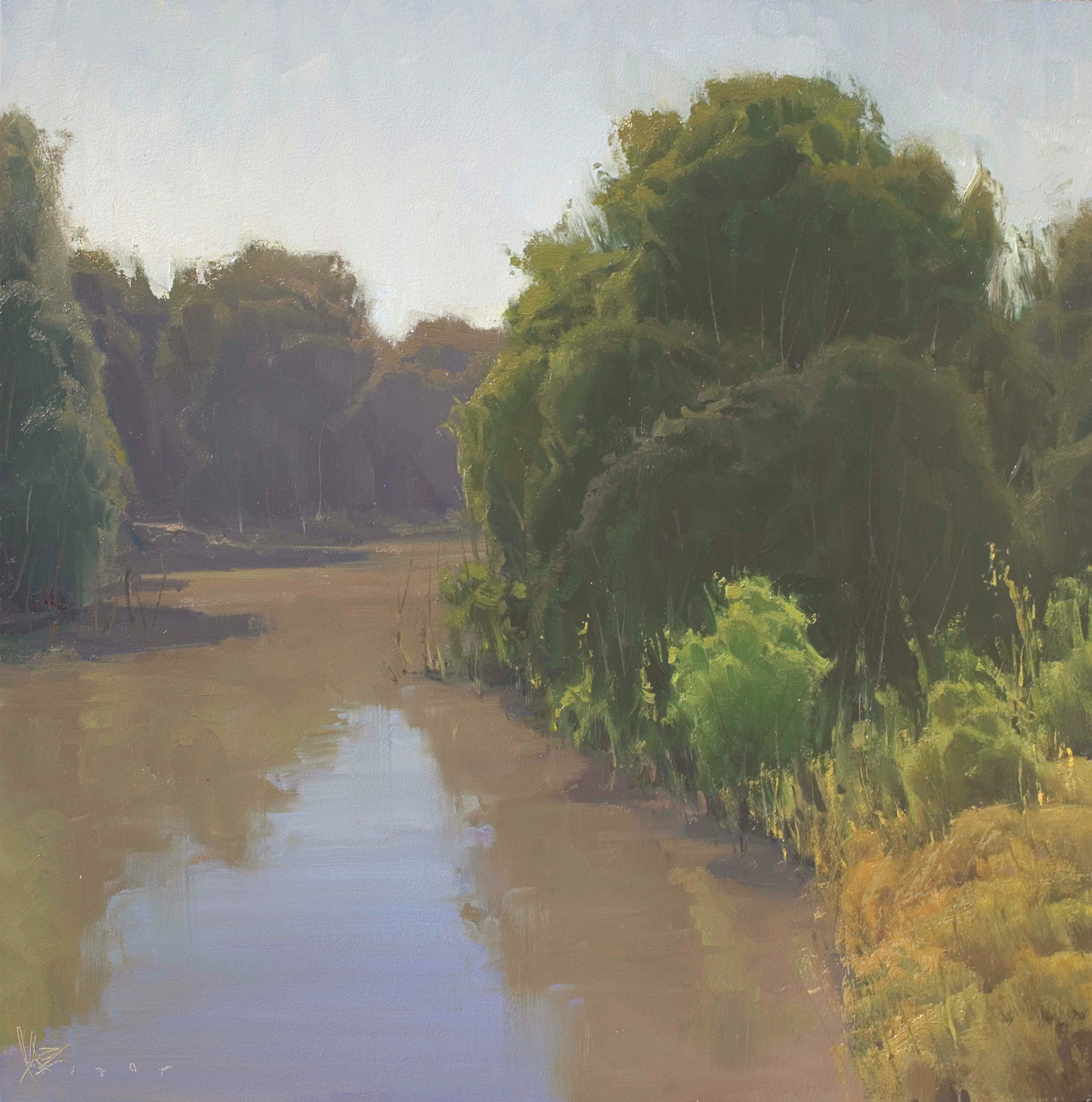 A muddy river with trees on the banks near Sugar Creek Camp, Iowa.