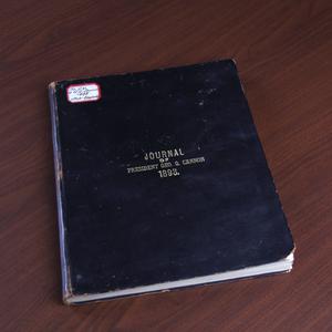 George Q. Cannon, Journal, 1 January–31 December 1893. See <a href="/george-q-cannon/1890s/1893/01-1893?lang=eng#aside1">Source Note</a> for physical description. (Church History Library, Salt Lake City. Photograph by James R. Findlay.)