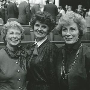 1989. Kapp served as Young Women general president from 1984 to 1992. This presidency oversaw the creation of the Young Women theme and Young Women values, and they updated the Personal Progress program. Jack was Relief Society general president from 1990 to 1997. Pictured here, left to right, are Malan, Kapp, and Jack.
