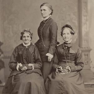 Circa 1876. Whitney (left) and Snow (right) were members of the Nauvoo Relief Society and served together when the general board of the Relief Society was organized in 1880. Emmeline B. Wells (center) edited the <i>Woman’s Exponent</i> and worked as the general secretary and then general president of the Relief Society in later years. These three women traveled often to speak to different congregations.