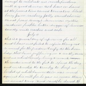 Excerpt from 4 July 1883 entry: “This is a general day of rejoicing for all and I have not failed to rejoice though not so much for the freedom I enjoy as the knowledge that I am suffering in a worthy cause and one which will surely bring a reward.” A transcript of the complete journal entry is <a href="/belle-harris/1883/1883-07?lang=eng#title4">available here</a>. (Church History Library, Salt Lake City.)