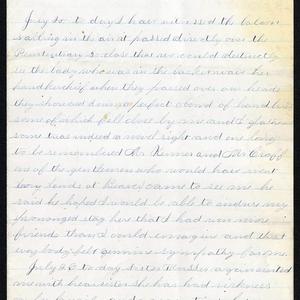 Excerpt from 24 July 1883 entry: “July 24 to day I have witnessed the baloon sailing in the air it passed directly over the Penitentiary so close that we could destinctly see the lady who was in the basket wave her handkerchief.” A transcript of the complete journal entry is <a href="/belle-harris/1883/1883-07?lang=eng#title15">available here</a>. (Church History Library, Salt Lake City.)