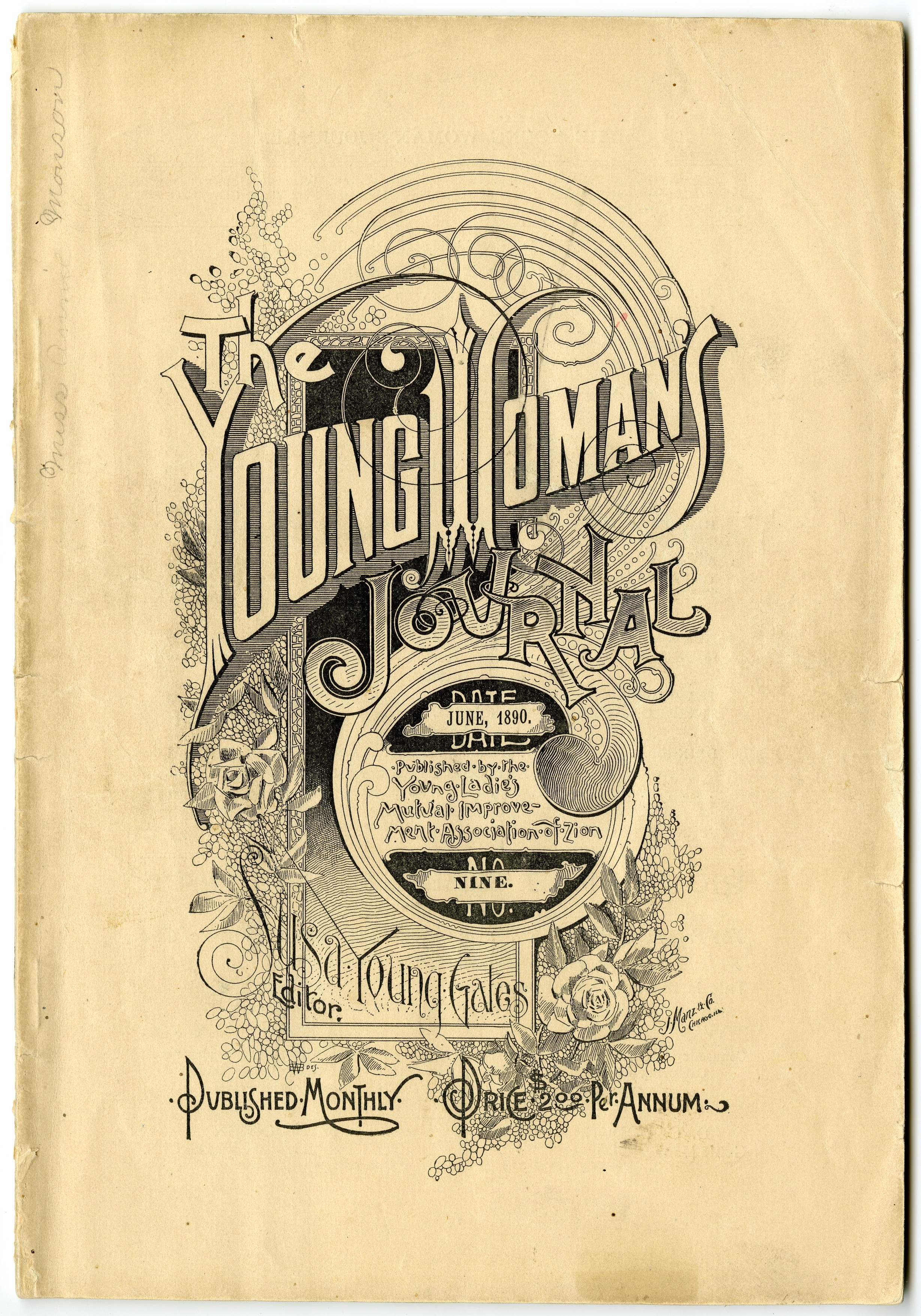 <strong>Cover illustration, <em>Young Woman’s Journal</em>.</strong> June 1890. Susa Young Gates founded the magazine in 1889 to serve as the official organ of the YLMIA and provide an outlet for her own and others’ literary talents. (Image courtesy Church History Library, Salt Lake City.)