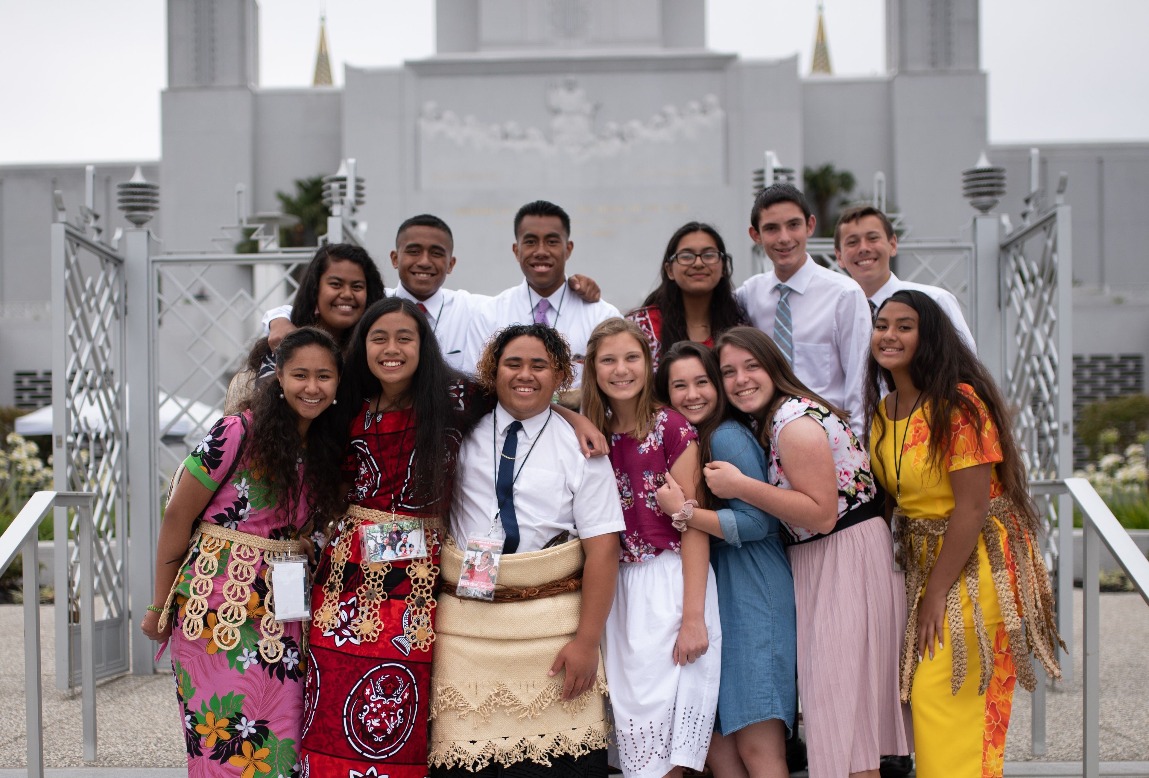 <strong>Youth at temple devotional, California.</strong> 2019. In the 2010s, an increased focus on the work of salvation and exaltation strengthened Latter-day Saint youth’s commitment to temple attendance and ordinance work. These young men and women were among three thousand youth who attended a special devotional before the Oakland California Temple rededication. Youth devotionals began to replace youth cultural celebrations held before temple dedications and rededications. (Image courtesy The Church of Jesus Christ of Latter-day Saints.)