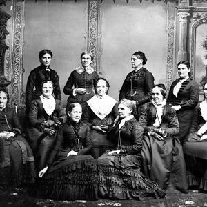 Emmeline B. Wells, seated, front right, with the Deseret Hospital Board of Directors. Wells was appointed secretary of the board in 1882. Photograph by Charles R. Savage. (PH 2300, Church History Library, Salt Lake City.)