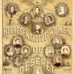Lithograph with montage of portraits of prominent Latter-day Saint women, including many leaders of the Relief Society, Primary, and Young Ladies’ Mutual Improvement Association. Compiled by Augusta Joyce Crocheron, 1883. (PH 2657, Church History Library, Salt Lake City.)