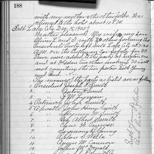 On 18 December 1905, George F. Richards reported his departure by train to Vermont as he and his wife, Alice A. Robinson Richards, accompanied Joseph F. Smith and other church leaders on a trip to the eastern United States. (Church History Library, Salt Lake City.)