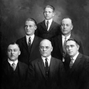 Front row, left to right: Joel Richards, George F. Richards, George Franklin Richards Jr. Middle row, left to right: Oliver L. Richards, LeGrand Richards. Back row: Ray Longstroth Richards. (PH10303, Church History Library, Salt Lake City.)