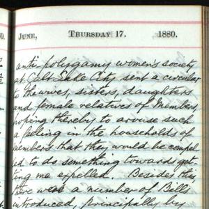 "But how wonderful are the ways of the Lord! He has laid his hand upon these measures. Prejudice has been kept quiet. The angry elements have been stilled."  A transcript of the complete journal entry is available <a href="/george-q-cannon/1880s/1880/06-1880#p30">here</a>.