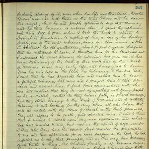 (Report of visit with David Whitmer; in another hand) "This is the manuscript from which the printers, he says, set the type of the Book, and he pointed out to me where it had been cut for convenience as copy." A transcript of the complete journal entry is available <a href="/george-q-cannon/1880s/1884/02-1884?lang=eng&highlight=fearlessly%20always%20of%20it%7Ceven%20when%20his%20life%20was%20threatened">here</a>.