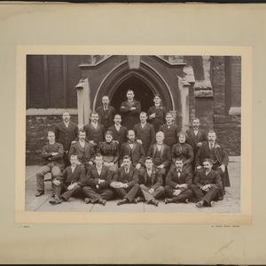Missionaries gather in front of St. Peter’s Church in Bristol, England, 17 January 1899. First row (left to right): Frederick G. Ralph, John Cook, Thomas Nichols, Lorenzo J. Haddock, and two unidentified missionaries. Second row: George A. Mills, [first name unknown] Humphrey, Inez Knight, mission president Platte D. Lyman, counselor Henry W. Naisbitt, Eliza Chipman, Edwin T. Wood. Third row: Albert P. Ballinger, T. Diamond, Herbert L. James, Joseph E. Ward, [unidentified], George Glover. Fourth row: John C. Webb, Raymond Knight, Elias G. Gardner. Photo by the studio of F. Snary, Bristol.
                                        In her inscription on the back of this photograph, Chipman quipped that the missionaries likely “would not have looked quite so pleasant had we been anticipating a mobbing which took place on the following Thursday evening.” See Chipman, Journal, 19 Jan. 1899. (MS 29199, Church History Library, Salt Lake City.)
