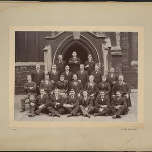 Missionaries gather in front of St. Peter’s Church in Bristol, England, 17 January 1899. First row (left to right): Frederick G. Ralph, John Cook, Thomas Nichols, Lorenzo J. Haddock, and two unidentified missionaries. Second row: George A. Mills, [first name unknown] Humphrey, Inez Knight, mission president Platte D. Lyman, counselor Henry W. Naisbitt, Eliza Chipman, Edwin T. Wood. Third row: Albert P. Ballinger, T. Diamond, Herbert L. James, Joseph E. Ward, [unidentified], George Glover. Fourth row: John C. Webb, Raymond Knight, Elias G. Gardner. Photo by the studio of F. Snary, Bristol.
In her inscription on the back of this photograph, Chipman quipped that the missionaries likely “would not have looked quite so pleasant had we been anticipating a mobbing which took place on the following Thursday evening.” See Chipman, Journal, 19 Jan. 1899. (MS 29199, Church History Library, Salt Lake City.)