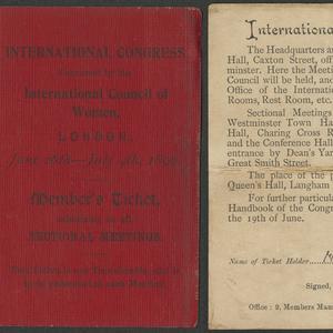 Josephine Booth’s ticket to the international congress of the International Council of Women in London, 26 June–4 July 1899. (MS 16963, Church History Library, Salt Lake City.)