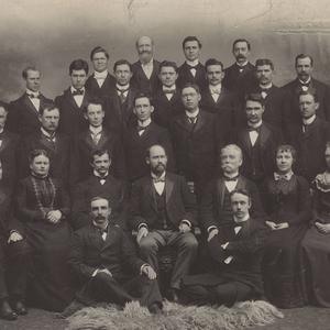 Eliza Chipman and Josephine Booth sit in the first row of chairs with fellow missionaries and leaders of the British Mission’s Scottish Conference on 3 December 1899. Seated on the floor are David N. Low (left) and Alexander Buchanan Jr. First row (from left): Henry B. Thompson, Mary Sanders Frame, James K. Miller, mission president Platte D. Lyman, counselor Henry W. Naisbitt, Chipman, Booth, Frederick A. Mitchell. Second row: Robert Crosbie, Neil M. Stewart, William Cameron, James H. Wickens, William M. Worthington, James H. Holland, Robert G. McQuarrie, Christopher Holland, George Bowman. Third row: John B. Young, William Lochhead, David C. Eccles, Joseph Holland, Matthew Miller, David Frame, William Gould, Thomas A. Kerr, Thomas McCaster. Back row: Raymond Thompson, John O. Freckleton, William H. Gardner, John S. Smith. (PH 1532, Church History Library, Salt Lake City.)