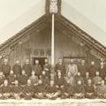 New Zealand Missionaries, Australasian Mission, in front of Maori whare, April 10, 1889