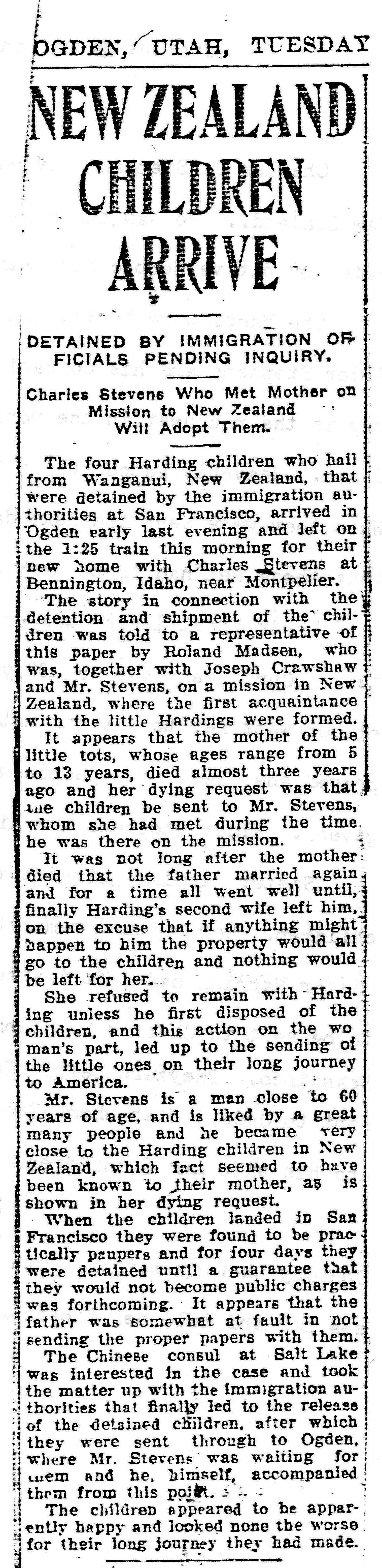 Newspaper article re Charles Stevens