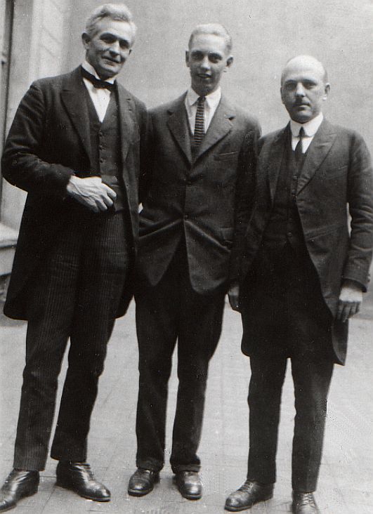 Pres McKay, Mission Pres Tadje, and Elder Skidmore, 1924